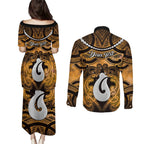 Personalised Maori Matariki Hei Matau Kowhai Couples Matching Puletasi and Long Sleeve Button Shirt Maori Kowhaiwhai Pattern Galaxy