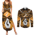 Personalised Maori Matariki Hei Matau Kowhai Couples Matching Summer Maxi Dress and Long Sleeve Button Shirt Maori Kowhaiwhai Pattern Galaxy