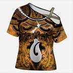 Personalised Maori Matariki Hei Matau Kowhai Cross Shoulder Shirt Maori Kowhaiwhai Pattern Galaxy