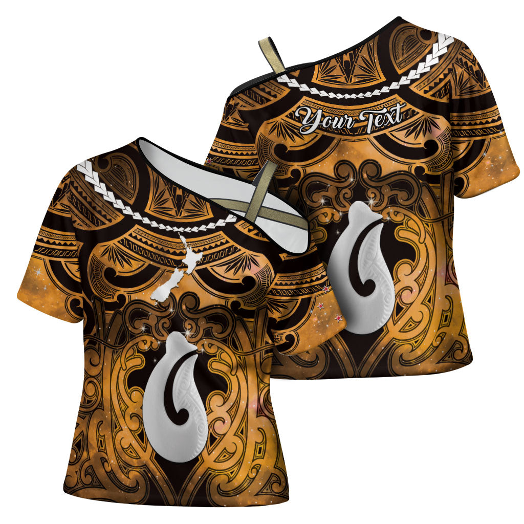 Personalised Maori Matariki Hei Matau Kowhai Cross Shoulder Shirt Maori Kowhaiwhai Pattern Galaxy