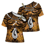 Personalised Maori Matariki Hei Matau Kowhai Cross Shoulder Shirt Maori Kowhaiwhai Pattern Galaxy