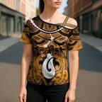 Personalised Maori Matariki Hei Matau Kowhai Cross Shoulder Shirt Maori Kowhaiwhai Pattern Galaxy