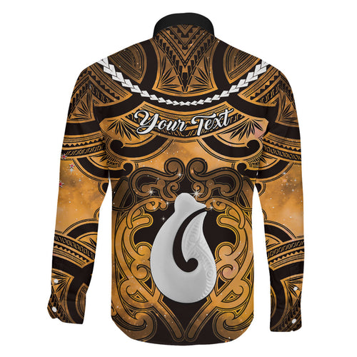 Personalised Maori Matariki Hei Matau Kowhai Family Matching Off The Shoulder Long Sleeve Dress and Hawaiian Shirt Maori Kowhaiwhai Pattern Galaxy