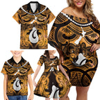 Personalised Maori Matariki Hei Matau Kowhai Family Matching Off Shoulder Short Dress and Hawaiian Shirt Maori Kowhaiwhai Pattern Galaxy