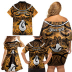 Personalised Maori Matariki Hei Matau Kowhai Family Matching Off Shoulder Short Dress and Hawaiian Shirt Maori Kowhaiwhai Pattern Galaxy