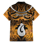 Personalised Maori Matariki Hei Matau Kowhai Family Matching Off Shoulder Short Dress and Hawaiian Shirt Maori Kowhaiwhai Pattern Galaxy