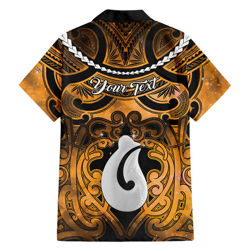 Personalised Maori Matariki Hei Matau Kowhai Family Matching Off Shoulder Short Dress and Hawaiian Shirt Maori Kowhaiwhai Pattern Galaxy