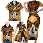 Personalised Maori Matariki Hei Matau Kowhai Family Matching Short Sleeve Bodycon Dress and Hawaiian Shirt Maori Kowhaiwhai Pattern Galaxy