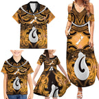 Personalised Maori Matariki Hei Matau Kowhai Family Matching Summer Maxi Dress and Hawaiian Shirt Maori Kowhaiwhai Pattern Galaxy