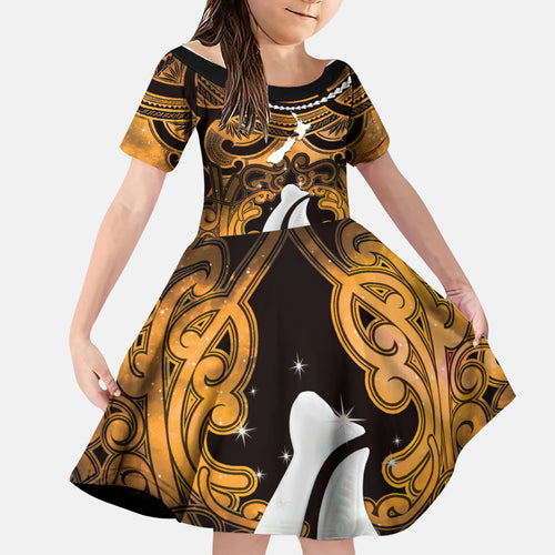 Personalised Maori Matariki Hei Matau Kowhai Family Matching Summer Maxi Dress and Hawaiian Shirt Maori Kowhaiwhai Pattern Galaxy
