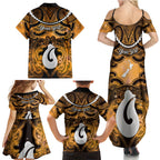 Personalised Maori Matariki Hei Matau Kowhai Family Matching Summer Maxi Dress and Hawaiian Shirt Maori Kowhaiwhai Pattern Galaxy
