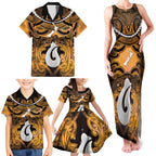 Personalised Maori Matariki Hei Matau Kowhai Family Matching Tank Maxi Dress and Hawaiian Shirt Maori Kowhaiwhai Pattern Galaxy