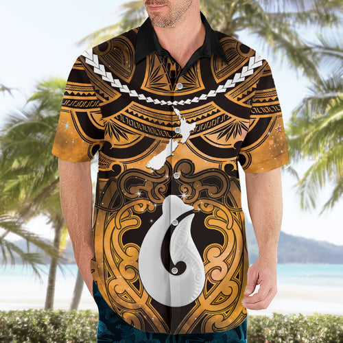 Personalised Maori Matariki Hei Matau Kowhai Hawaiian Shirt Maori Kowhaiwhai Pattern Galaxy