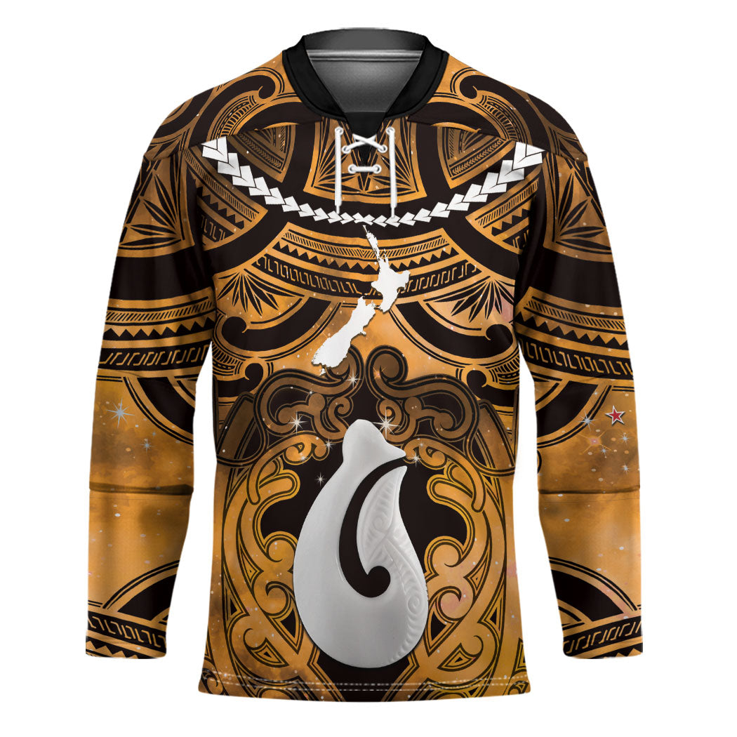 Personalised Maori Matariki Hei Matau Kowhai Hockey Jersey Maori Kowhaiwhai Pattern Galaxy
