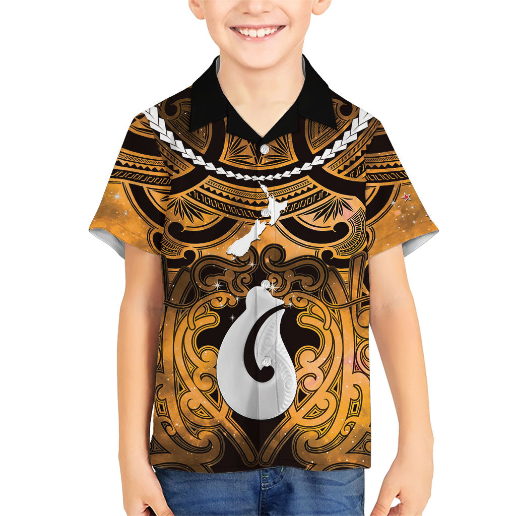 Personalised Maori Matariki Hei Matau Kowhai Kid Hawaiian Shirt Maori Kowhaiwhai Pattern Galaxy