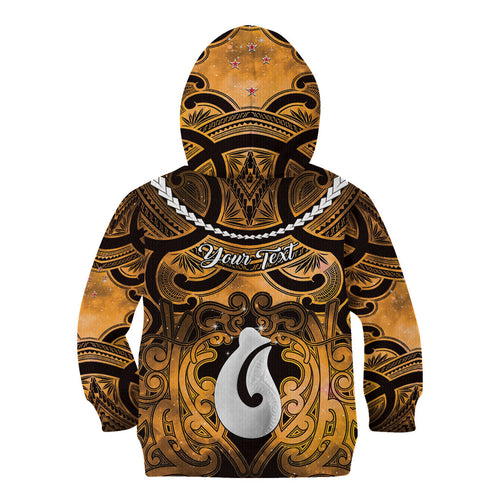 Personalised Maori Matariki Hei Matau Kowhai Kid Hoodie Maori Kowhaiwhai Pattern Galaxy