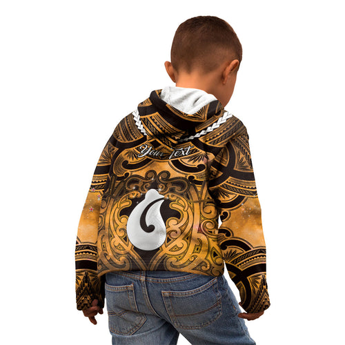Personalised Maori Matariki Hei Matau Kowhai Kid Hoodie Maori Kowhaiwhai Pattern Galaxy