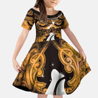 Personalised Maori Matariki Hei Matau Kowhai Kid Short Sleeve Dress Maori Kowhaiwhai Pattern Galaxy