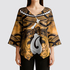 Personalised Maori Matariki Hei Matau Kowhai Kimono Sleeve Blouse Maori Kowhaiwhai Pattern Galaxy