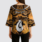 Personalised Maori Matariki Hei Matau Kowhai Kimono Sleeve Blouse Maori Kowhaiwhai Pattern Galaxy