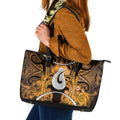 Maori Matariki Hei Matau Kowhai Leather Tote Bag Maori Kowhaiwhai Pattern Galaxy