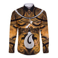 Personalised Maori Matariki Hei Matau Kowhai Long Sleeve Button Shirt Maori Kowhaiwhai Pattern Galaxy