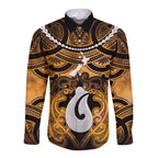 Personalised Maori Matariki Hei Matau Kowhai Long Sleeve Button Shirt Maori Kowhaiwhai Pattern Galaxy