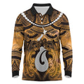 Personalised Maori Matariki Hei Matau Kowhai Long Sleeve Polo Shirt Maori Kowhaiwhai Pattern Galaxy