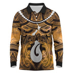 Personalised Maori Matariki Hei Matau Kowhai Long Sleeve Polo Shirt Maori Kowhaiwhai Pattern Galaxy