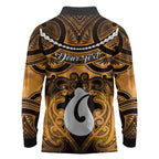 Personalised Maori Matariki Hei Matau Kowhai Long Sleeve Polo Shirt Maori Kowhaiwhai Pattern Galaxy