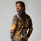 Personalised Maori Matariki Hei Matau Kowhai Long Sleeve Polo Shirt Maori Kowhaiwhai Pattern Galaxy