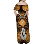 Personalised Maori Matariki Hei Matau Kowhai Off Shoulder Maxi Dress Maori Kowhaiwhai Pattern Galaxy