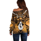 Personalised Maori Matariki Hei Matau Kowhai Off Shoulder Sweater Maori Kowhaiwhai Pattern Galaxy