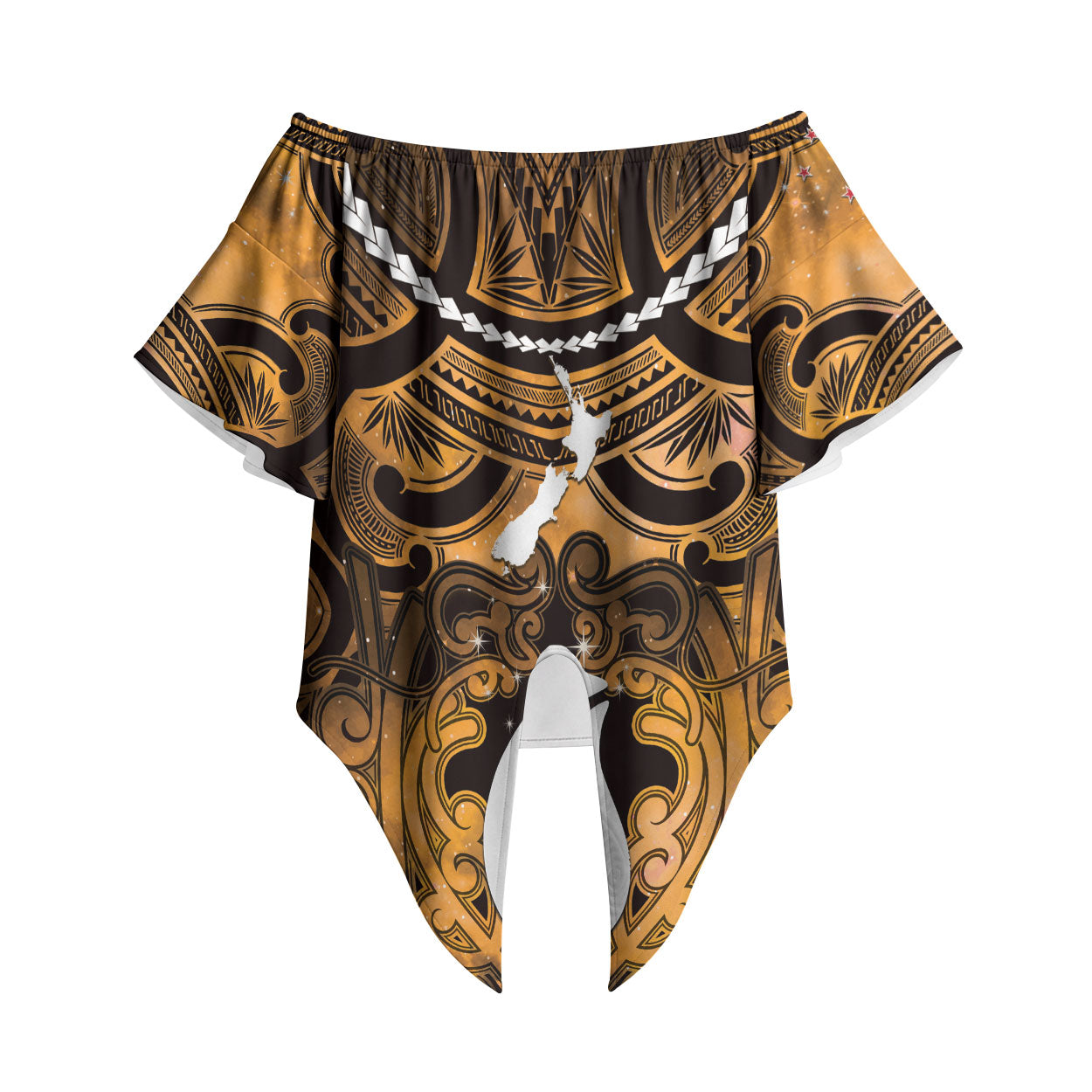 Personalised Maori Matariki Hei Matau Kowhai Off Shoulder Wrap Waist Top Maori Kowhaiwhai Pattern Galaxy