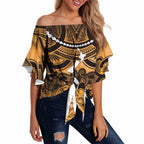 Personalised Maori Matariki Hei Matau Kowhai Off Shoulder Wrap Waist Top Maori Kowhaiwhai Pattern Galaxy