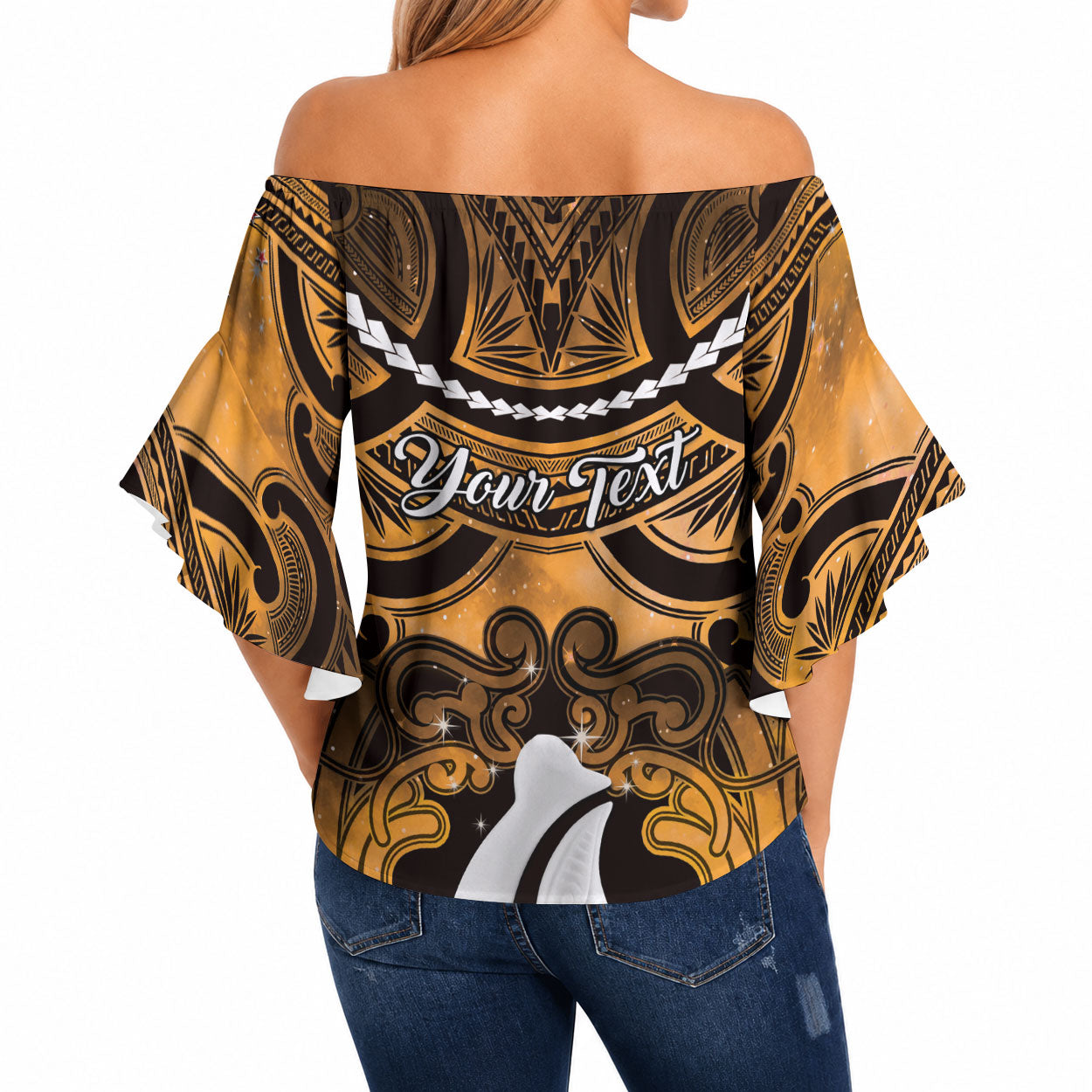 Personalised Maori Matariki Hei Matau Kowhai Off Shoulder Wrap Waist Top Maori Kowhaiwhai Pattern Galaxy