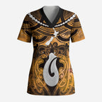 Personalised Maori Matariki Hei Matau Kowhai Scrub Top Maori Kowhaiwhai Pattern Galaxy