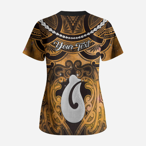 Personalised Maori Matariki Hei Matau Kowhai Scrub Top Maori Kowhaiwhai Pattern Galaxy