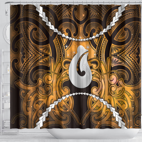 Maori Matariki Hei Matau Kowhai Shower Curtain Maori Kowhaiwhai Pattern Galaxy