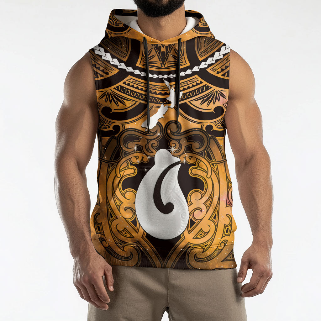 Personalised Maori Matariki Hei Matau Kowhai Sleeveless Hoodie Maori Kowhaiwhai Pattern Galaxy
