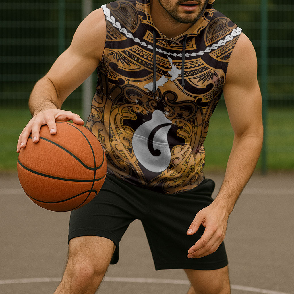 Personalised Maori Matariki Hei Matau Kowhai Sleeveless Hoodie Maori Kowhaiwhai Pattern Galaxy