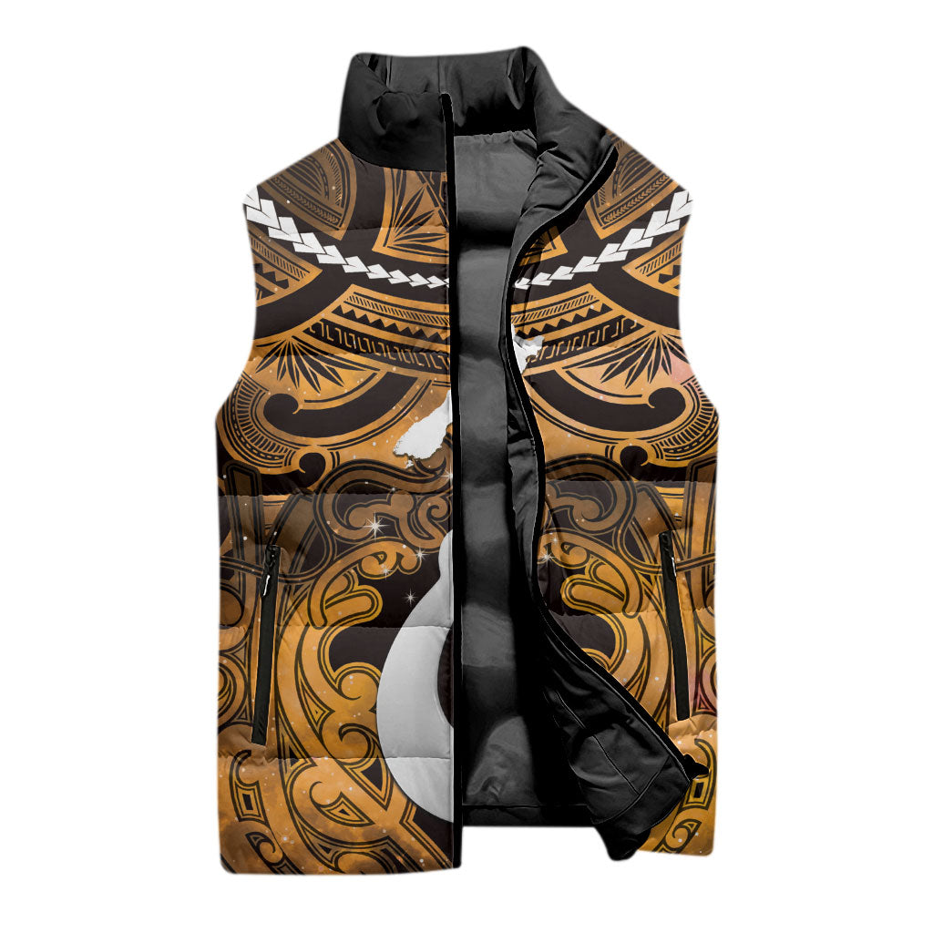 Personalised Maori Matariki Hei Matau Kowhai Sleeveless Puffer Jacket Maori Kowhaiwhai Pattern Galaxy