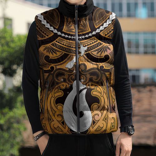 Personalised Maori Matariki Hei Matau Kowhai Sleeveless Puffer Jacket Maori Kowhaiwhai Pattern Galaxy