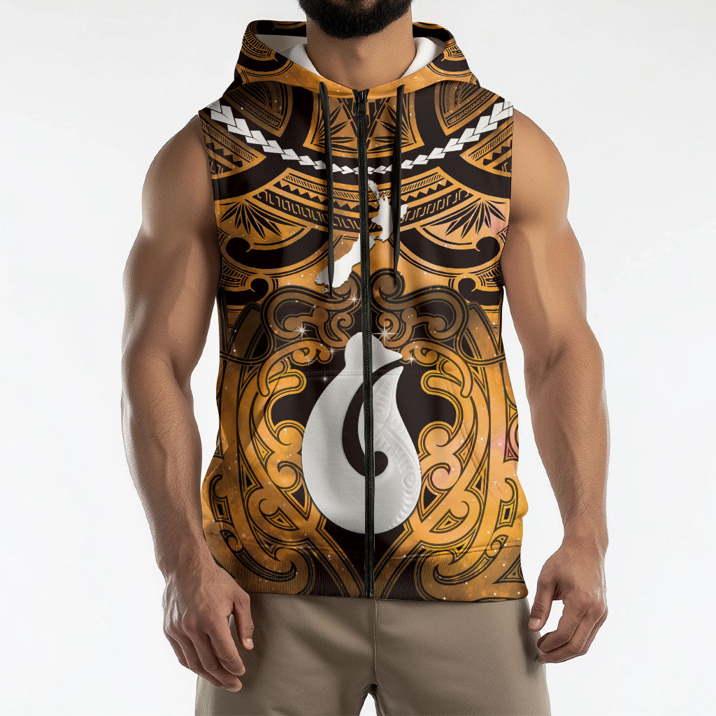 Personalised Maori Matariki Hei Matau Kowhai Sleeveless Zip Hoodie Maori Kowhaiwhai Pattern Galaxy