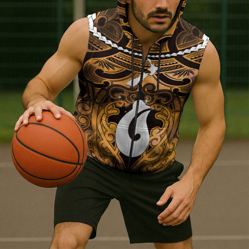 Personalised Maori Matariki Hei Matau Kowhai Sleeveless Zip Hoodie Maori Kowhaiwhai Pattern Galaxy