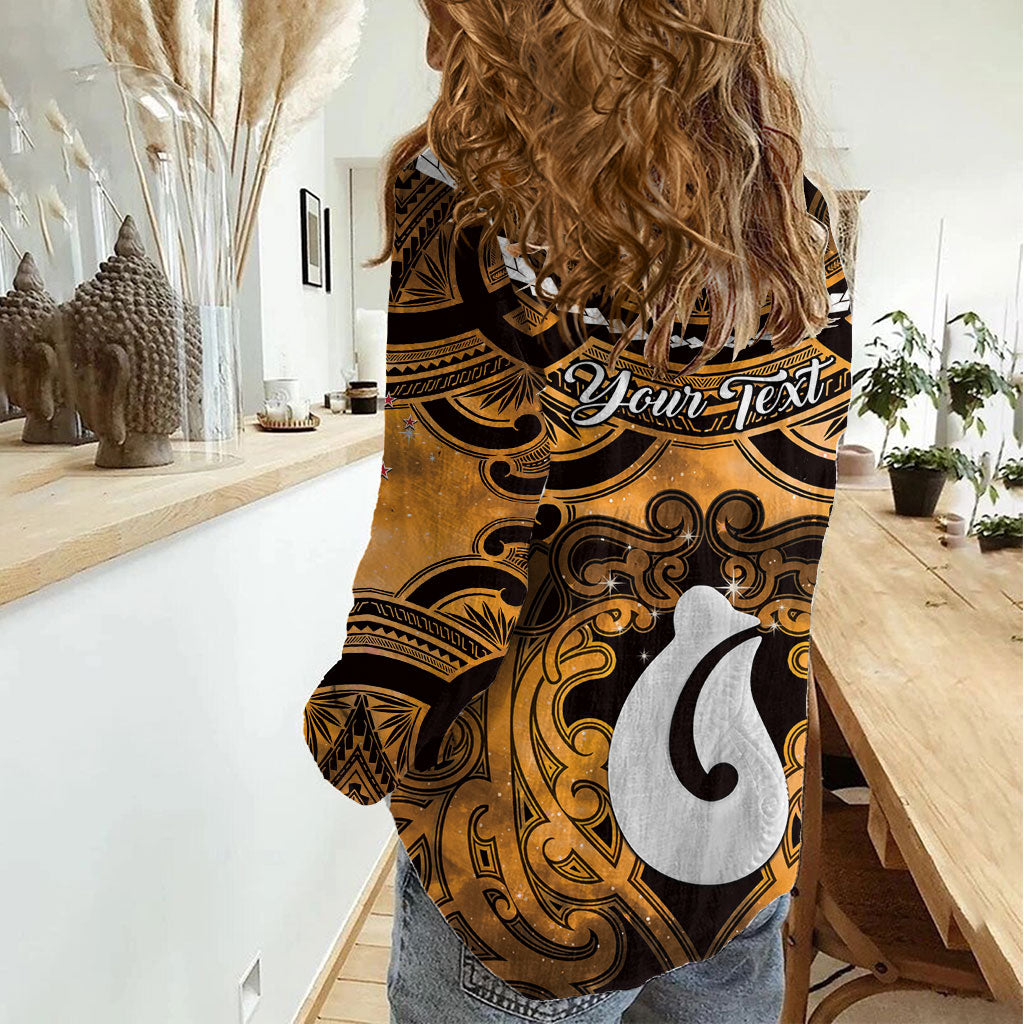 Personalised Maori Matariki Hei Matau Kowhai Women Casual Shirt Maori Kowhaiwhai Pattern Galaxy