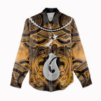 Personalised Maori Matariki Hei Matau Kowhai Women Casual Shirt Maori Kowhaiwhai Pattern Galaxy