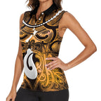 Personalised Maori Matariki Hei Matau Kowhai Women Sleeveless Polo Shirt Maori Kowhaiwhai Pattern Galaxy
