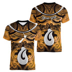 Personalised Maori Matariki Hei Matau Kowhai Women V-Neck T-Shirt Maori Kowhaiwhai Pattern Galaxy