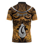 Personalised Maori Matariki Hei Matau Kowhai Zipper Polo Shirt Maori Kowhaiwhai Pattern Galaxy